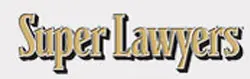 A gold colored word that says super lawyers.
