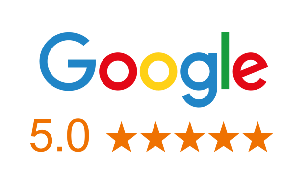 A google logo with five stars in front of it.